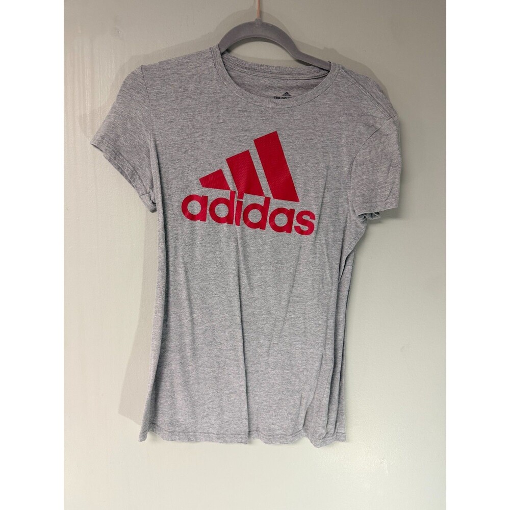 Adidas Women's Medium The Go-To Tee Gray Short Sleeve Logo T-Shirt Multiple Desi